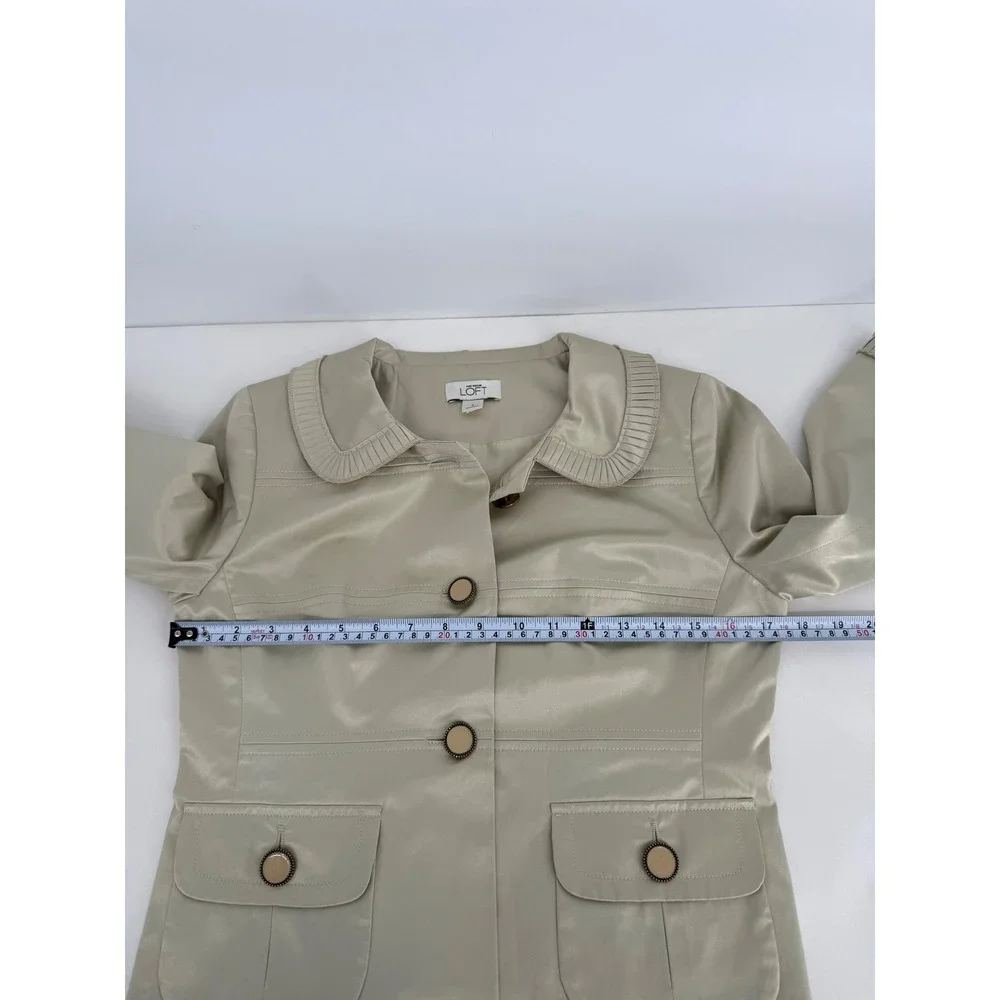 Ann Taylor LOFT Womens Champagne Beige Pleated Cropped Blazer Sz 2